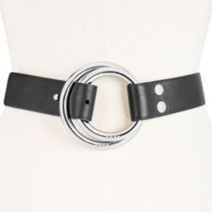 DKNY Double-Ring Pull-Back Leather Belt  Black